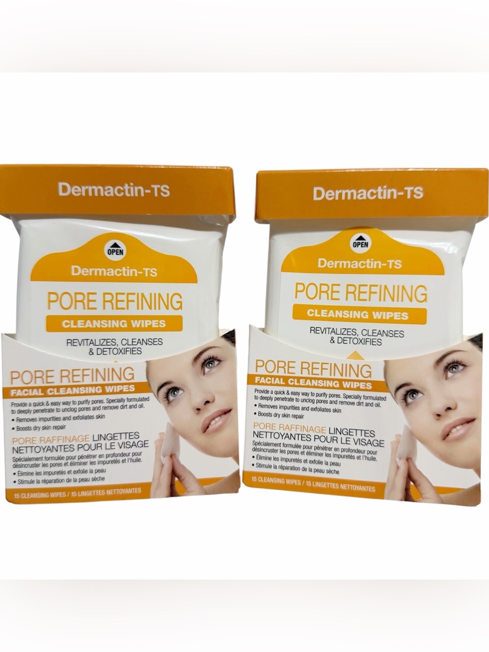 Dermactin-TS Pore Refining Facial Cleansing Wipes Set of 2 x 15 Count NEW